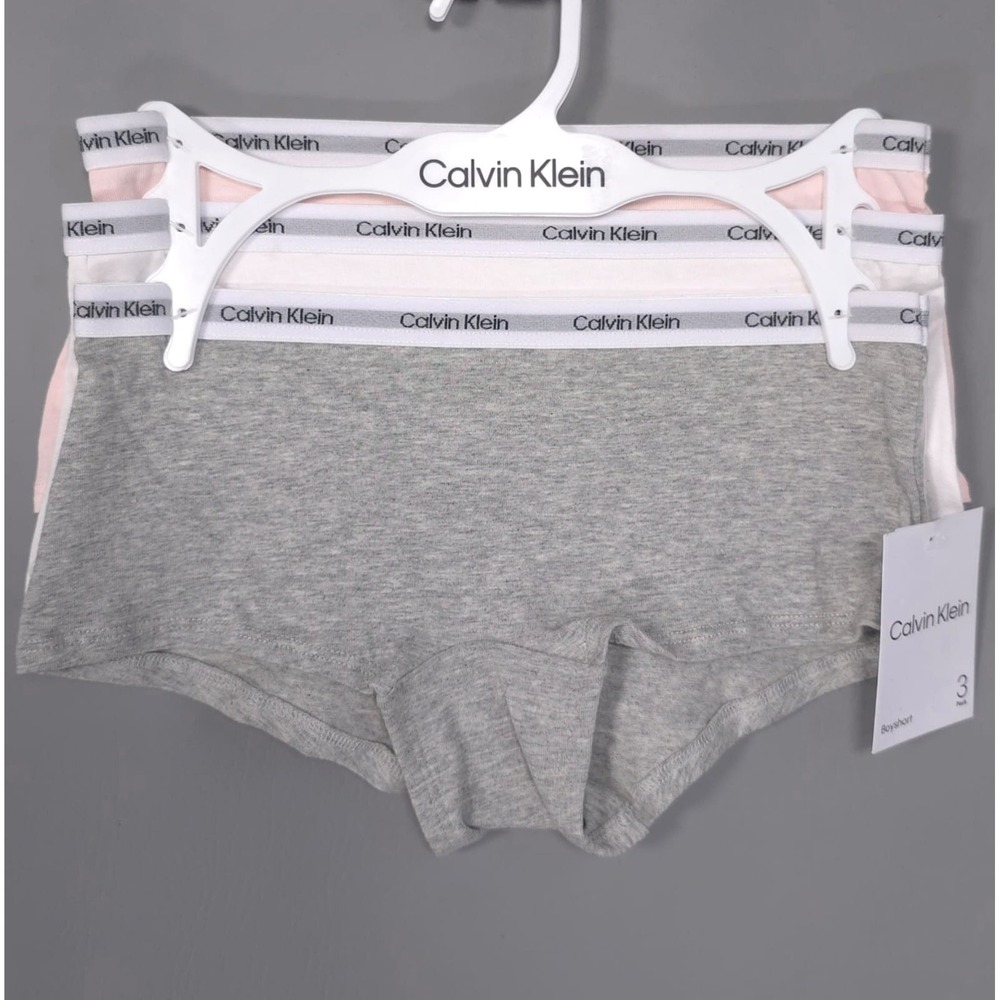 CALVIN KLEIN Kids Girls New 3 Pack Boyshort Panties Cotton MEDIUM 7-8 #39670